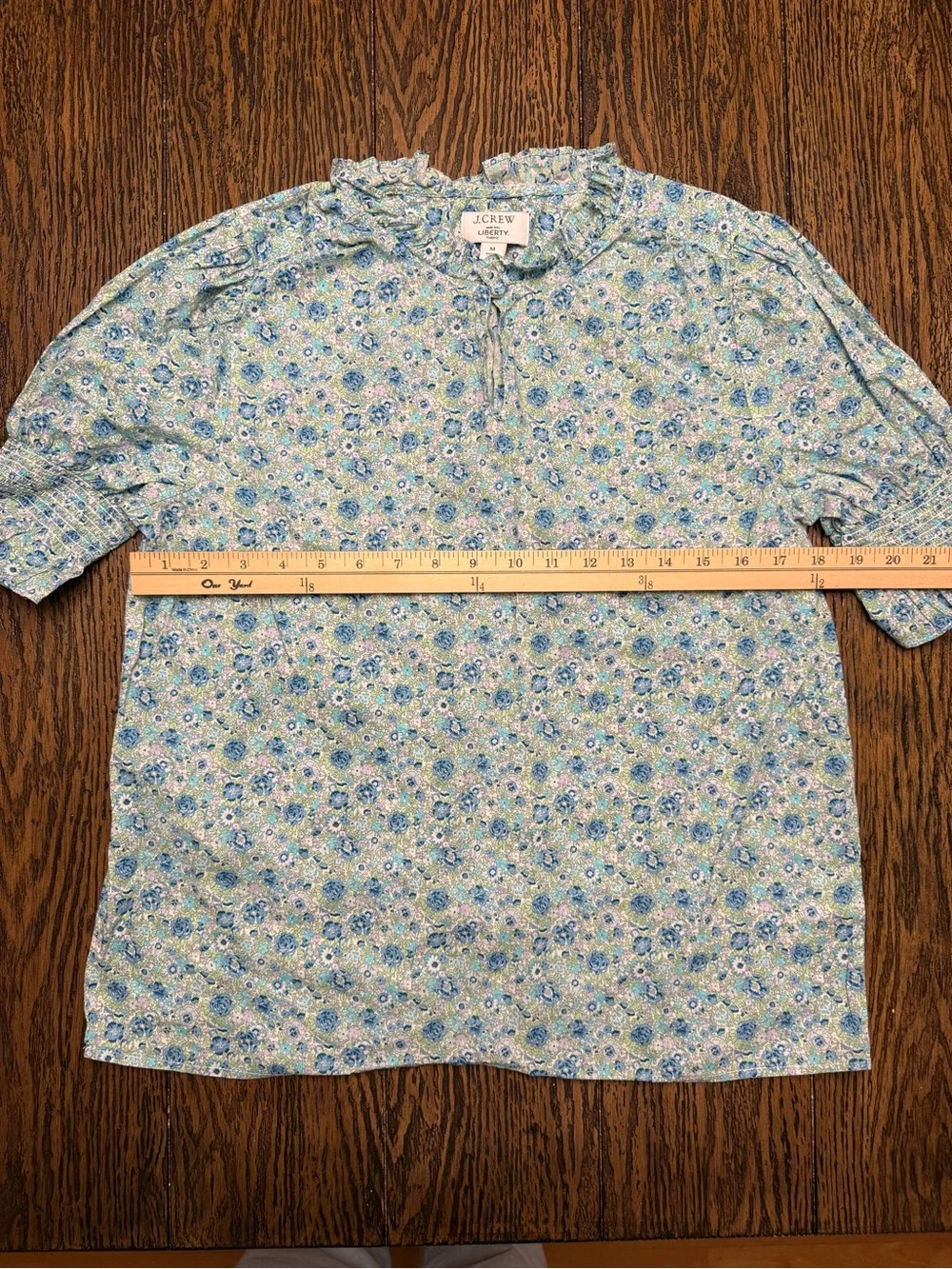 J Crew Liberty Fabric 100% Cotton Smocked Floral Puff Sleeve Blouse, Size M